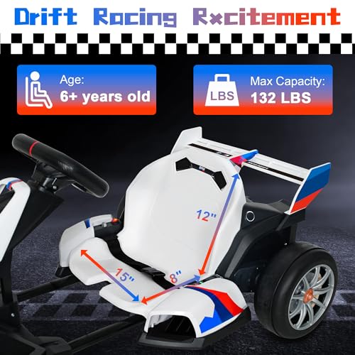 Licensed BMW Electric Go Kart for Kids Ages 6-12, 24V 9AH Drift Kart with Two 200W Motors, LED Lights, Drift Mode& 2 Speed Modes, Adjustable Seat (White)