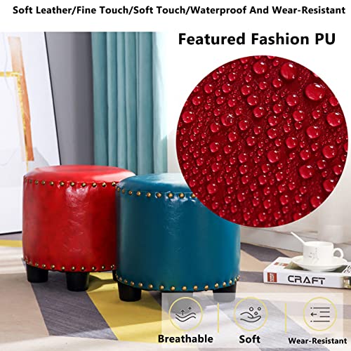 Round Rivet Footrest Pu Ottoman,Stackable Footstool for Living Room Bedroom,Doorway Shoe Stool-Gray