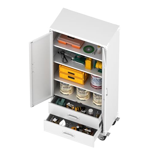 73" H Metal Storage Cabinet with Wheels, Garage Storage Cabinet with 4 Adjustable Shelves and Lockable Doors for Garage Home Office Utility Room,Required Assembly,Black
