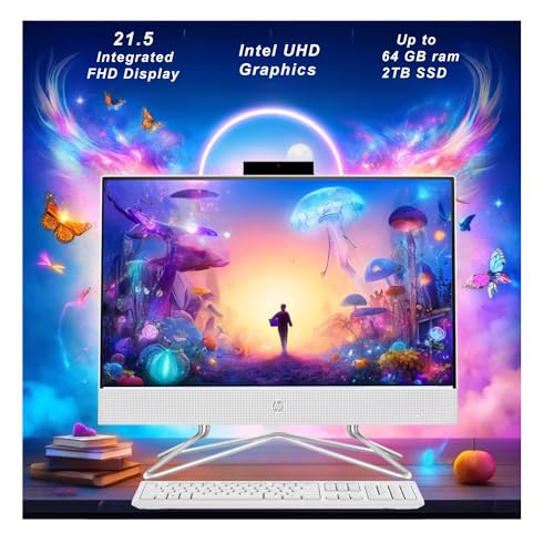 HP All-in-One Desktop Computer, 21.5" 1080P FHD Display, 16GB RAM, 1TB PCIe SSD, Intel Celeron Processor, Webcam, WiFi, HDMI, RJ-45, Wired Keyboard & Mouse, w/WOWPC Bundle, Windows 11 Pro