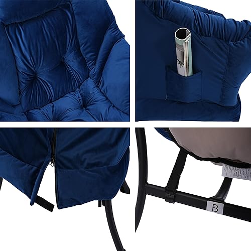 Living Room Chairs Modern Cotton Fabric Lazy Chair, Accent Contemporary Lounge Chair, Single Steel Frame Leisure Sofa Chair with Armrests and A Side Pocket (Blue)