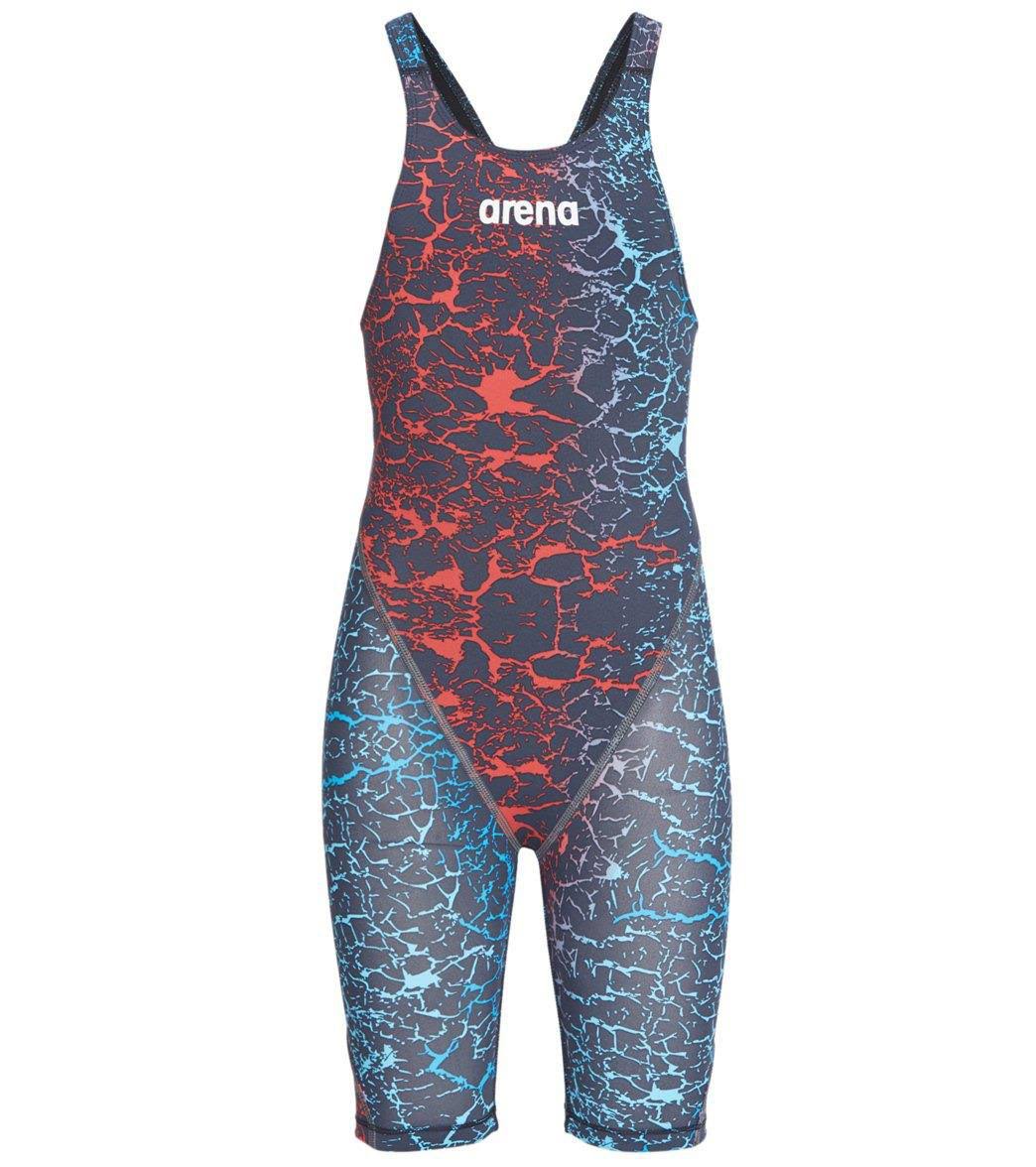 Arena Girls' Powerskin St 2.0 Kneeskin Open Back Tech Suit Swimsuit - Storm Blue/Red 26 | Elastane/Polyamide - Swimoutlet.com