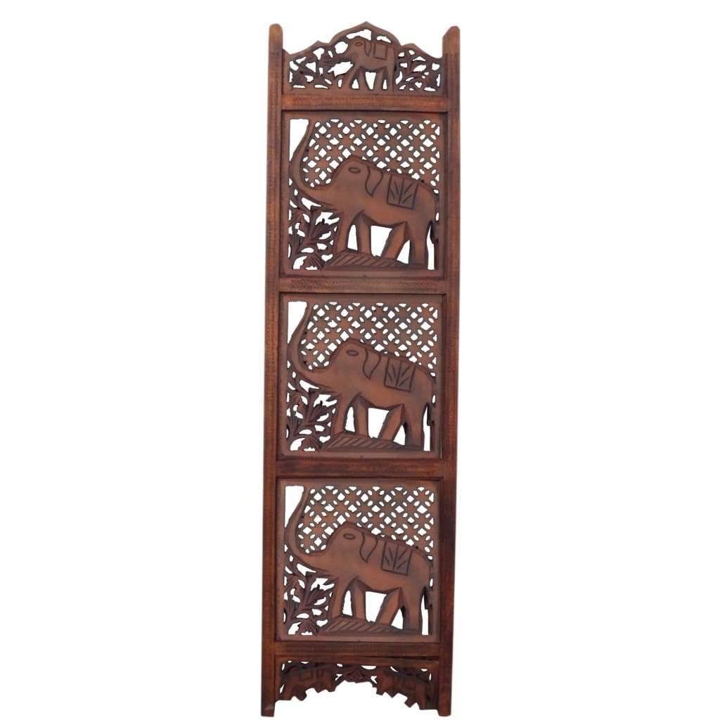 Benzara Carved Screen Elephant Wood Room Divider