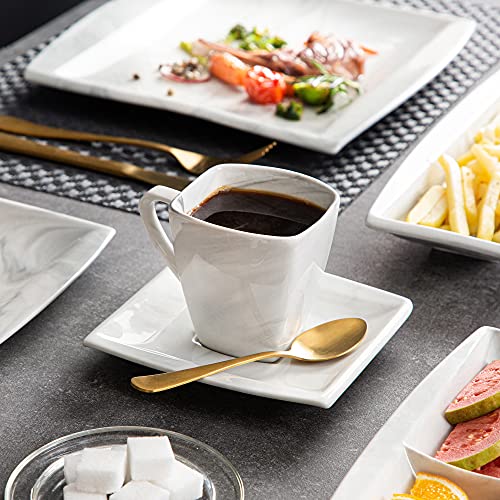 MALACASA Dinnerware Sets, 30 Piece Ivory White Plates and Bowls Sets for 6, Porcelain Square Dinnerware Set with Dinner Plate Set, Soup Bowl, Cup and Saucer, Kitchen Dish Set, Series Elvira
