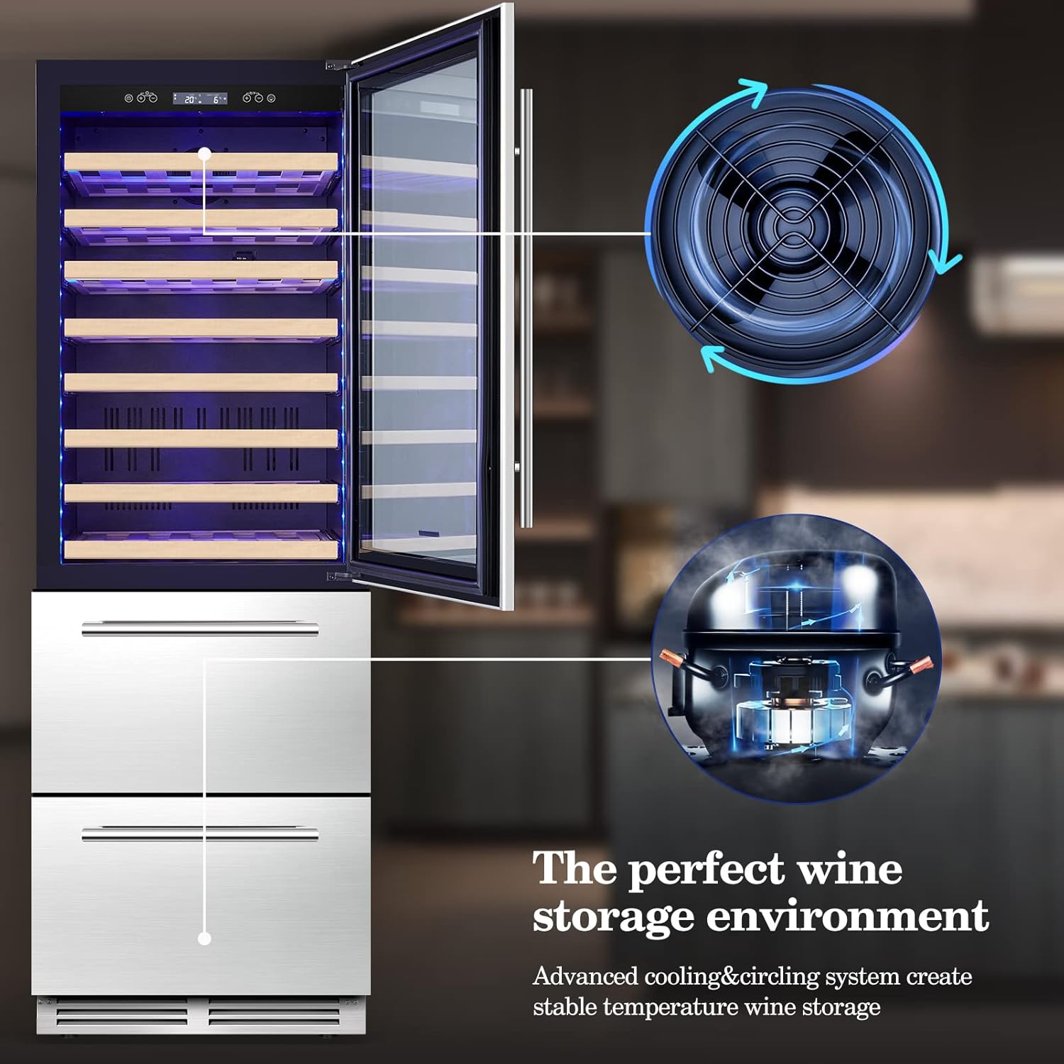 BODEGA Wine and Beverage Refrigerator, 24 Inch 2 IN 1 Dual Zone Wine Cooler,Built-in or Freestanding Beverage Cooler, Soft LED Light Hold 88 Bottles and 149 Cans