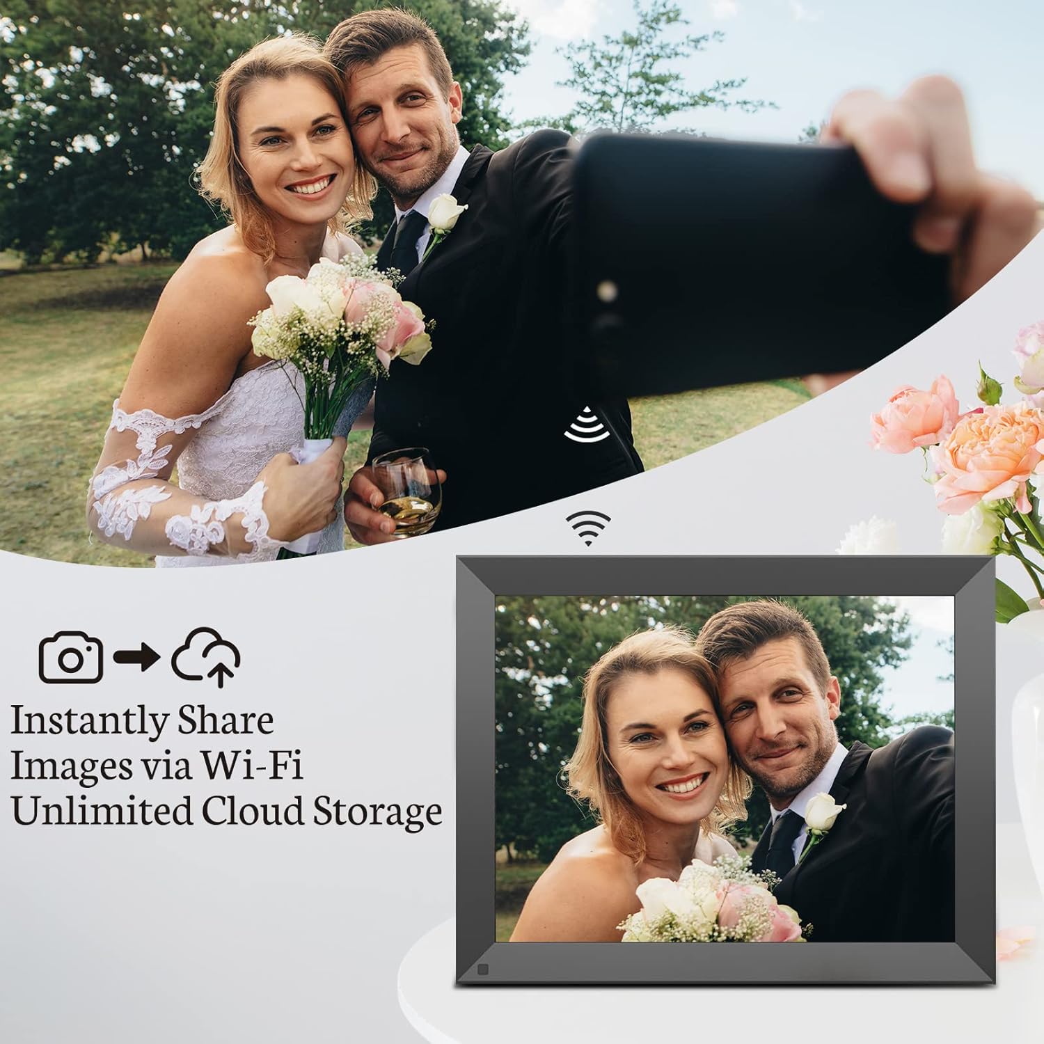 BSIMB Digital Picture Frame IPS Display, Wall-Mountable Electric Photo Frame with Remote Control, Place in Landscape&Portrait, Gift for Mother's Day