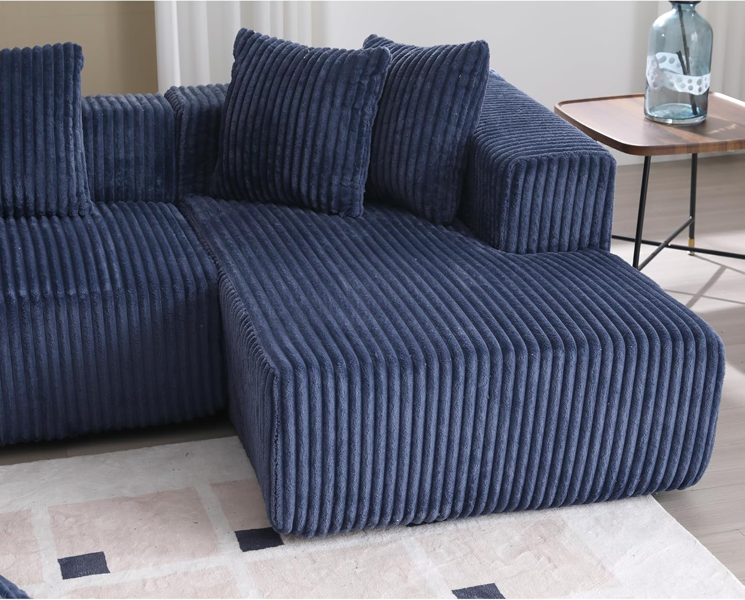 130'' Modular Sectional Sofa, Double Chaise Lounge, U Shape Sectiona Couches, Modern Minimalist Cloud Sofa, 8 Pillows, Corduroy Block 4 Seater Couch for Living Room, Apartment, Hotel, Blue