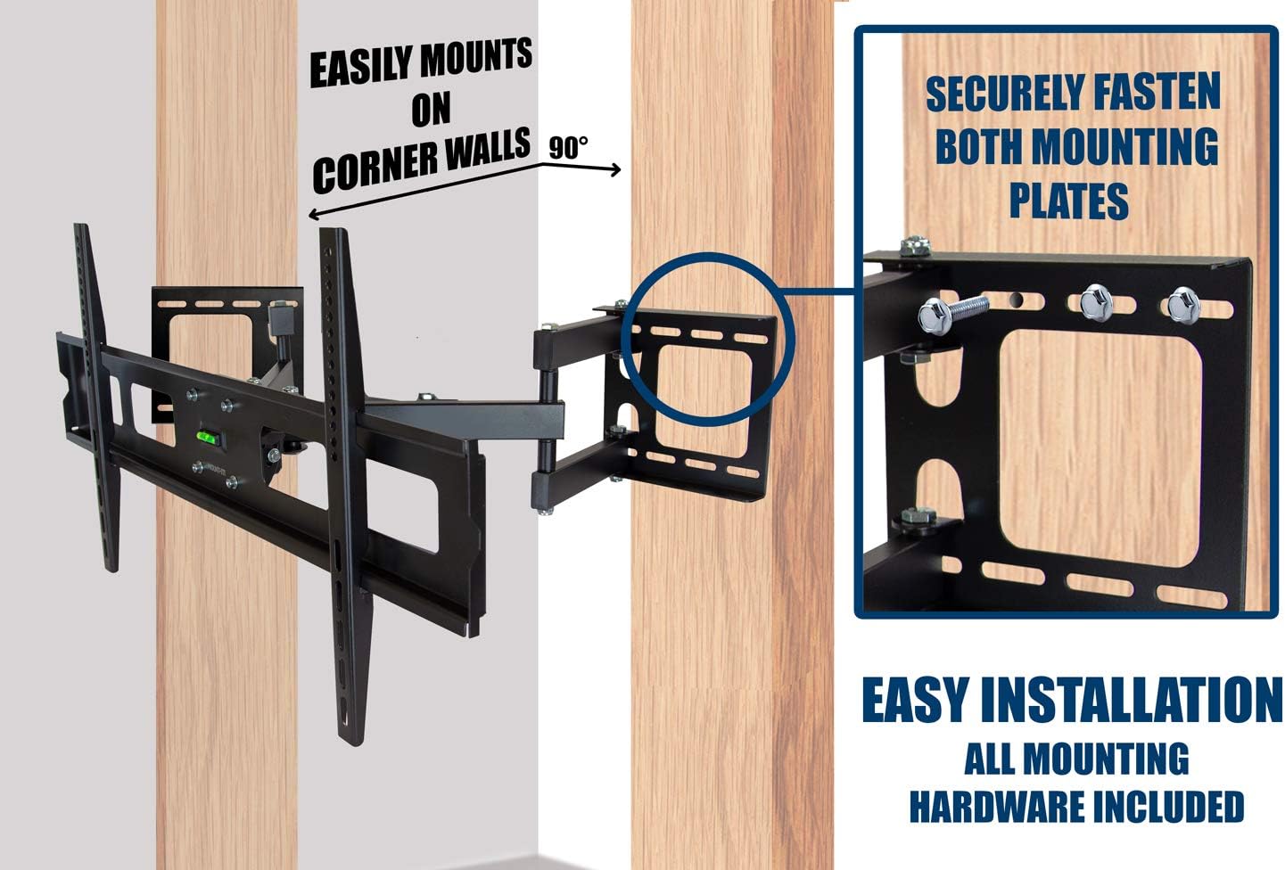 Mount-It! Corner TV Mount | Premium Swivel Full Motion Caddy Corner Wall Bracket for 37-63 inch Flat Panel Screens VESA up to 800x400, 132 lb Capacity, Black Pack of 2