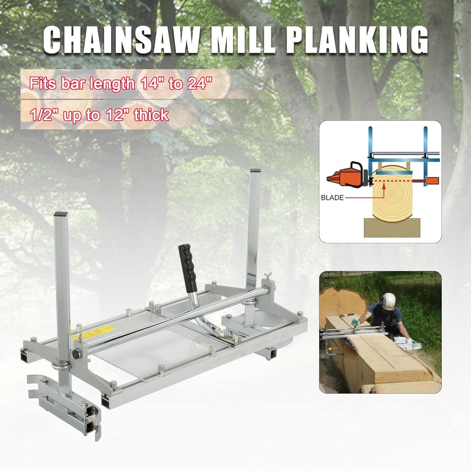 ZELCAN Portable Chainsaw Mill 24 Inches, Planking Milling 14 to 24 Guide Bar Wood Lumber Cutting Portable Sawmill Aluminum Steel Chain Saw Mill for Builders and Woodworkers (14-24)