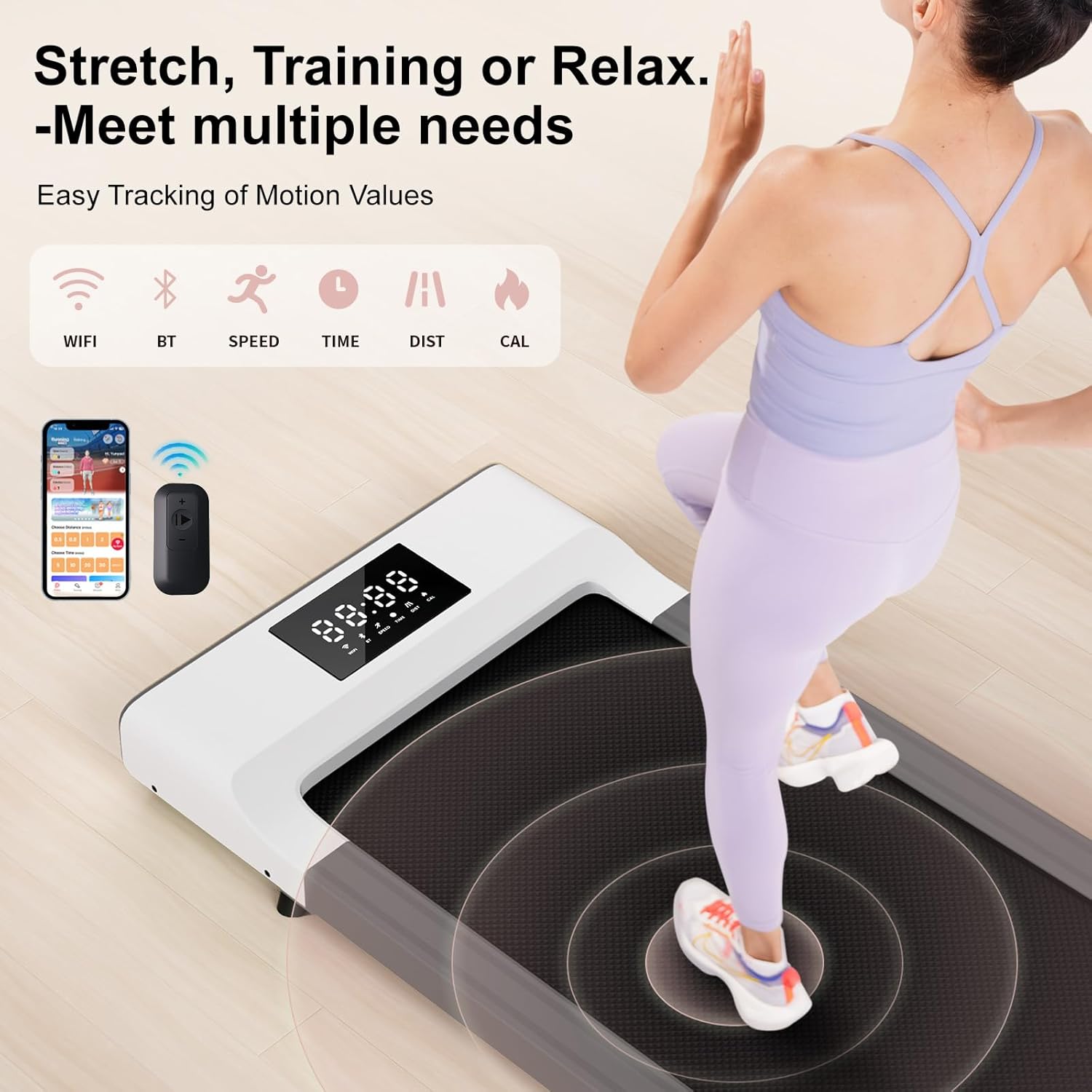 Walking Pad Treadmill, Mini Under Desk Treadmill for Home&Office, Portable Walking Treadmill with Remote Control LED Display(White-45.12" L)