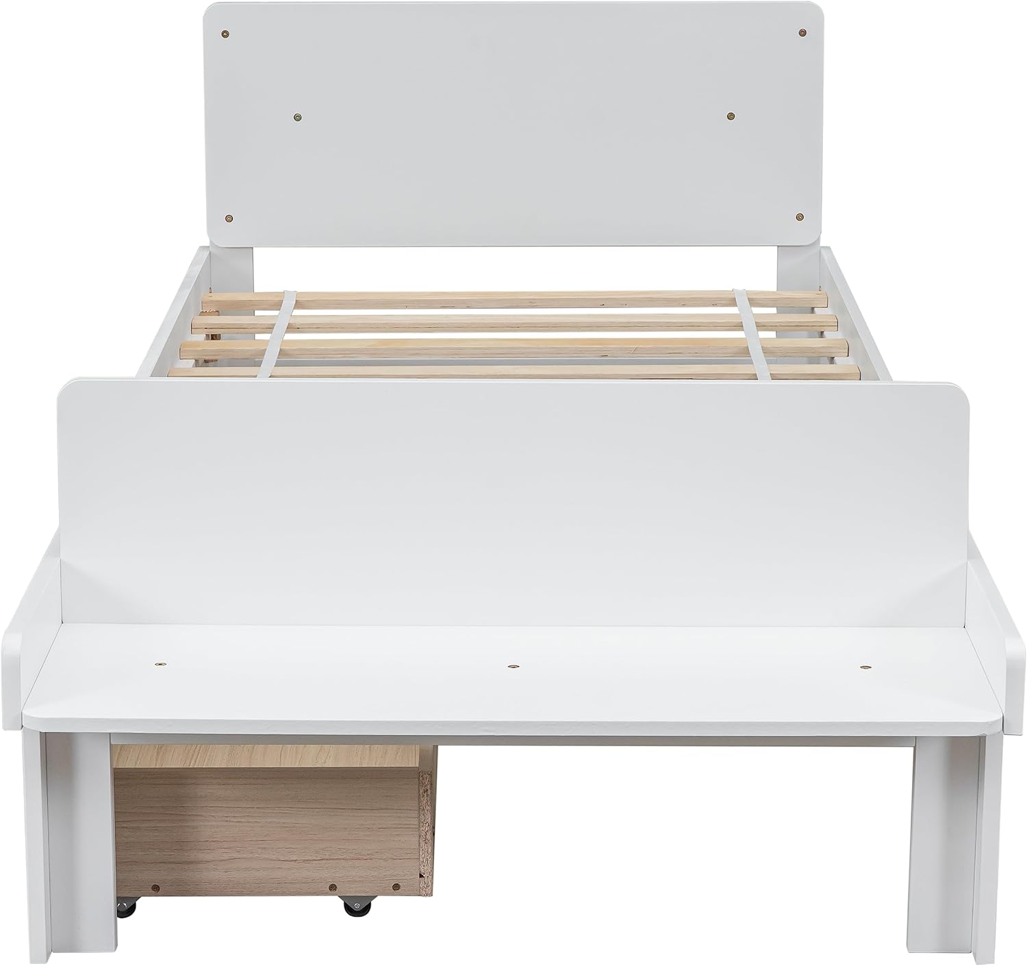 Bellemave Twin Size Platform Bed with Footboard Bench, Low Platform Bed Frame with Storage Drawers for Kids Boys Girls,Solid Wood Twin Bed Frame (Twin,White)