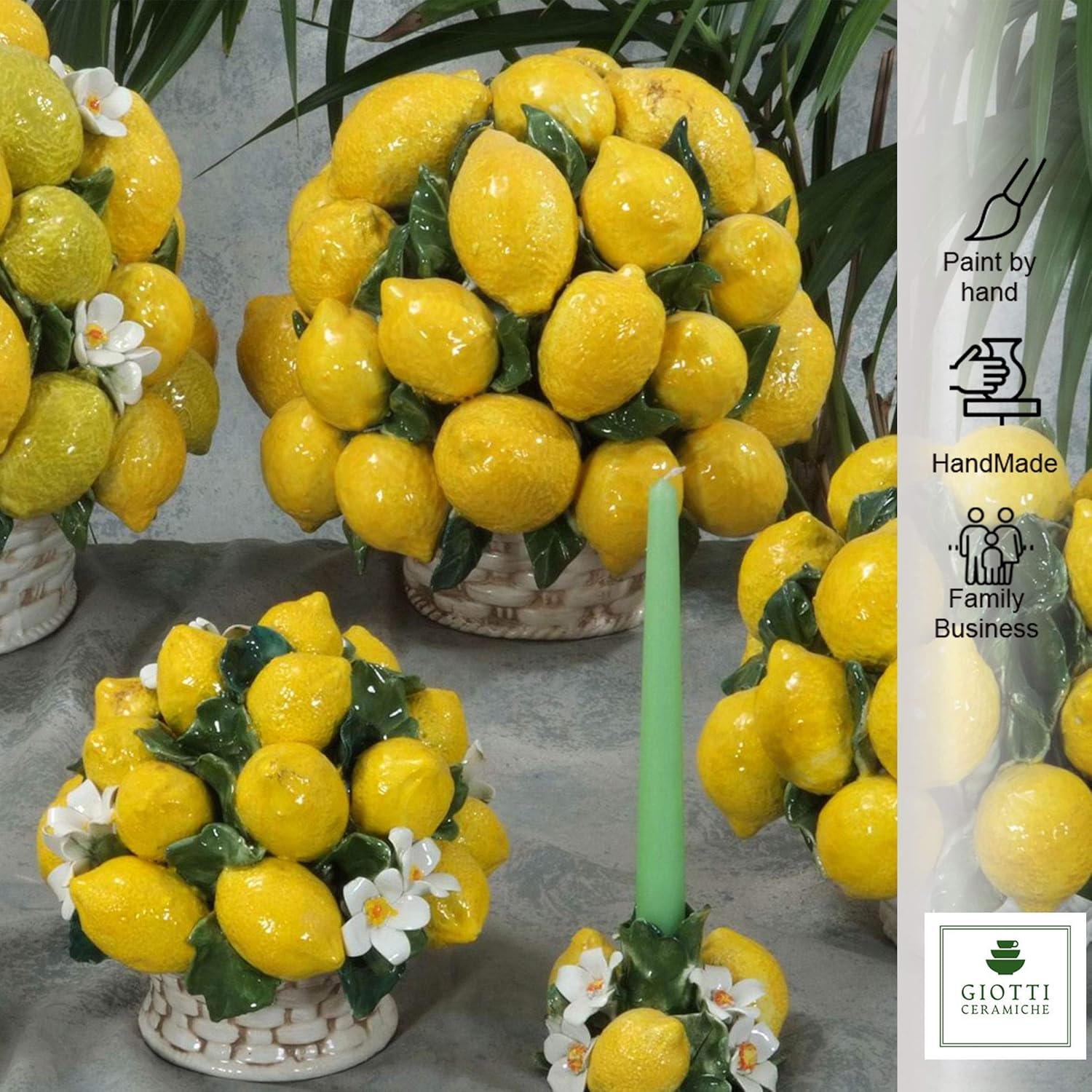 Italian Ceramic Lemons centerpieces for dining room table - 9 inches Tall Hand Made Centerpiece table decorations - Made in ITALY - Italian Pottery decorative fruit basket for kitchen with Lemon