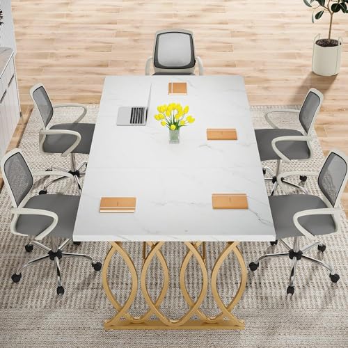 Tribesigns Executive Desk, 63" W Large Computer Desk, Modern Office Desk Conference Table Meeting Room Table, Business Furniture for Home Office, White