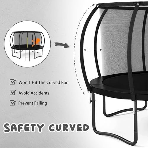 Trampoline 12FT 14FT 15FT 16FT Trampoline for Kids/Adults - Outdoor Recreational Trampolines with Enclosure Net Curved Poles and Ladder, Heavy Duty Trampoline Anti-Rust Coating, ASTM Approval