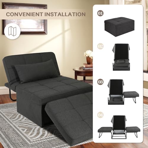 RUNFAYBIU Sleeper Chair Sofa Bed 4-in-1 Convertible Futon Chair Multi- Couch Folding Ottoman with Adjustable Backrest for Living Room Apartment Office  29\u201D Width（Beige）