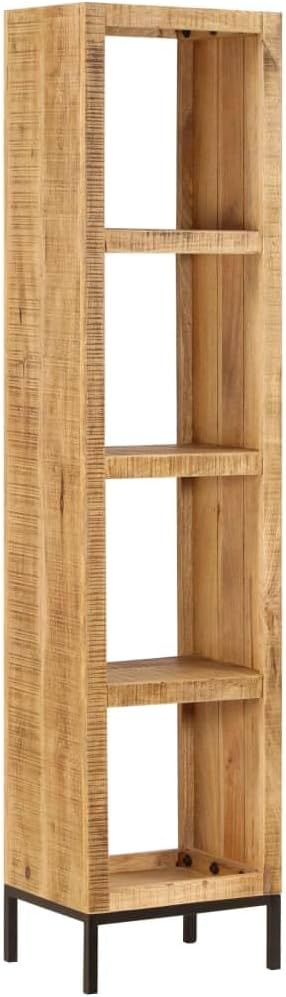 vidaXL Solid Mango Wood Bookshelf with 4 Compartments | Polished and Lacquered Brown Wooden Bookcase | Industrial Style Compact Storage Solution