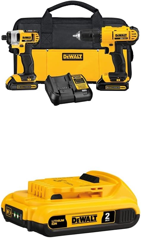 DEWALT 20V Max Cordless Drill Combo Kit, 2-Tool (DCK240C2),Yellow/Black Drill Driver/Impact Combo Kit