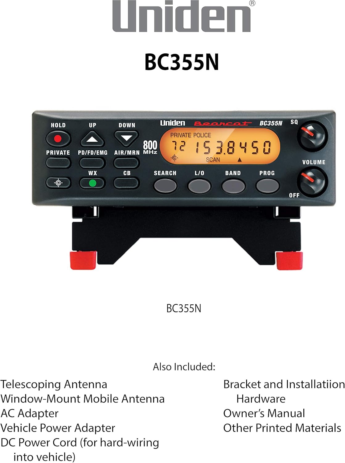 Uniden BC365CRS 500 Channel Clock/FM Radio Scanner with Weather Alert & BC355N 800 MHz 300-Channel Base/Mobile Scanner, Close Call RF Capture, Black