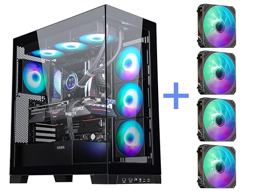 SAMA NEVIEW 4503 White Airflow Full Tower Case ATX PC Gaming Case Dual Tempered Glass 4X12CM ARGB Fan Pre-Install USB3.0X2 Type C Included 360mm AIO Support at Top