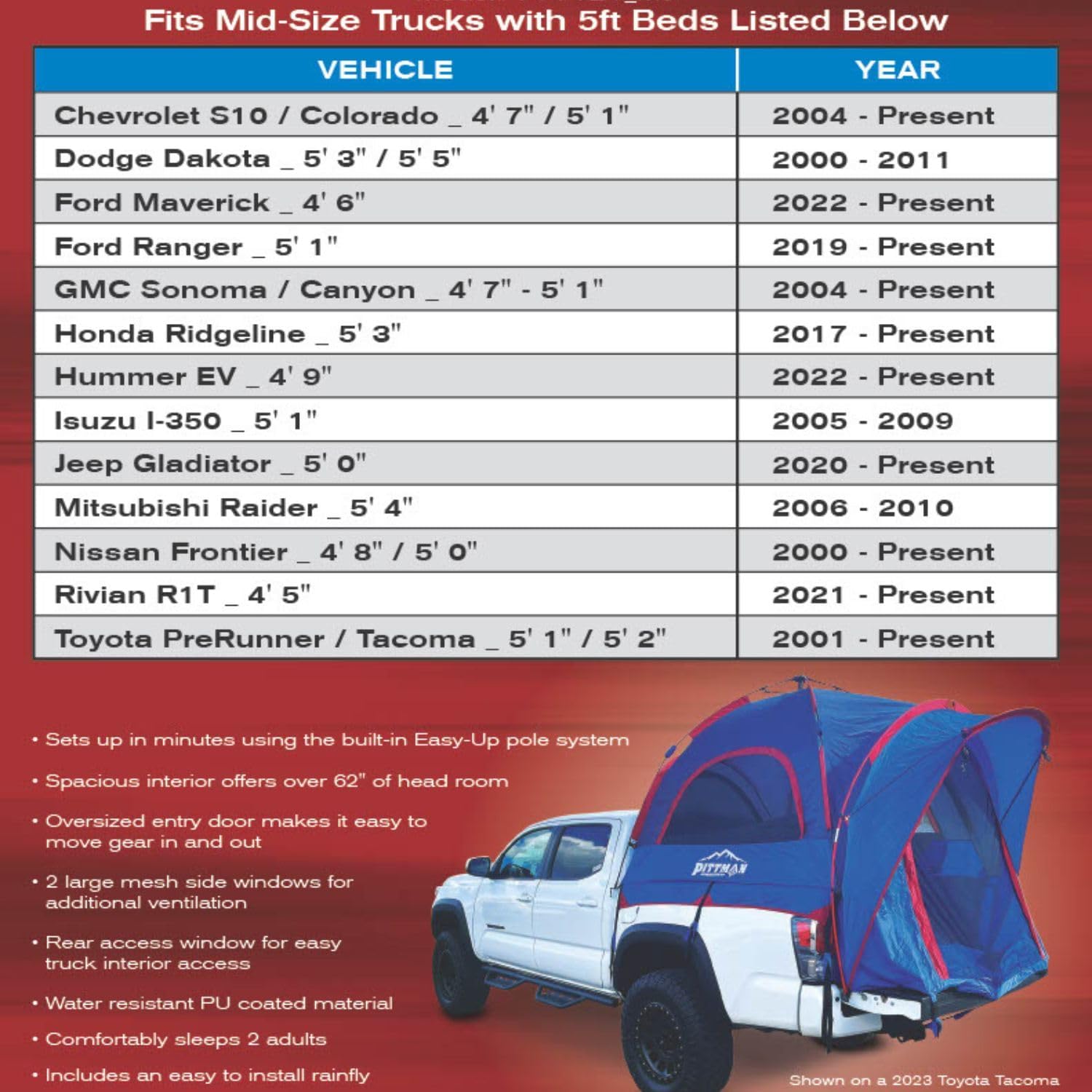 Pittman Outdoors EZ-UP Truck Bed Tent - Ultimate Truck Bed Tent System for Outdoor and Camping Enthusiasts