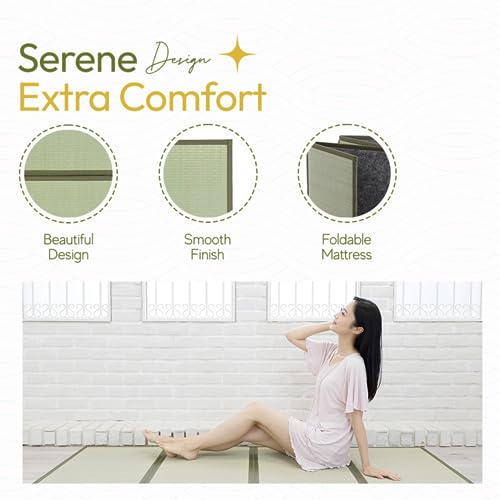 MIINA Japanese Traditional Tatami Mattress, Igusa (Rush Grass) Tatami Mat, Floor Mattress, Japanese Floor Mattress,Japanese Futon, 71"x 78", King Size
