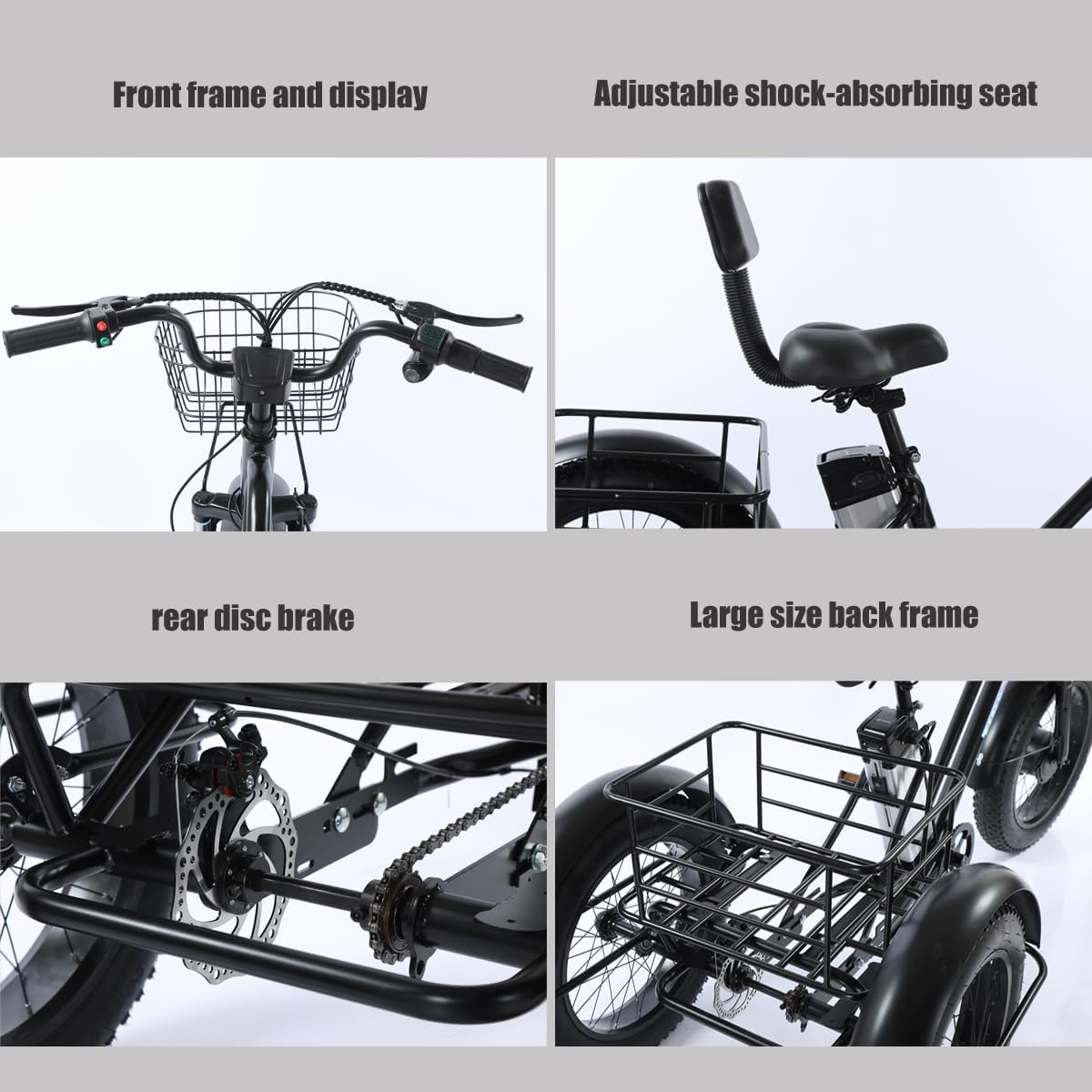 GERRIT Adult Outdoor 3 Wheel Bike, Seniors 3 Wheel Bike, 48V12AH Battery, Storage Basket Electric Tricycle, 3 Wheel Electric Cruiser Tricycle for Seniors, Daily Riding Shopping Tricycle