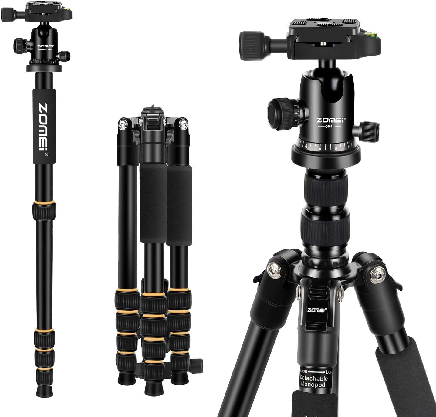 ZOMEi Camera Tripod 62 Light Weight DSLR Tripod with Ball Head Quick Release Plate and Carrying Case (Aluminum Tripod)