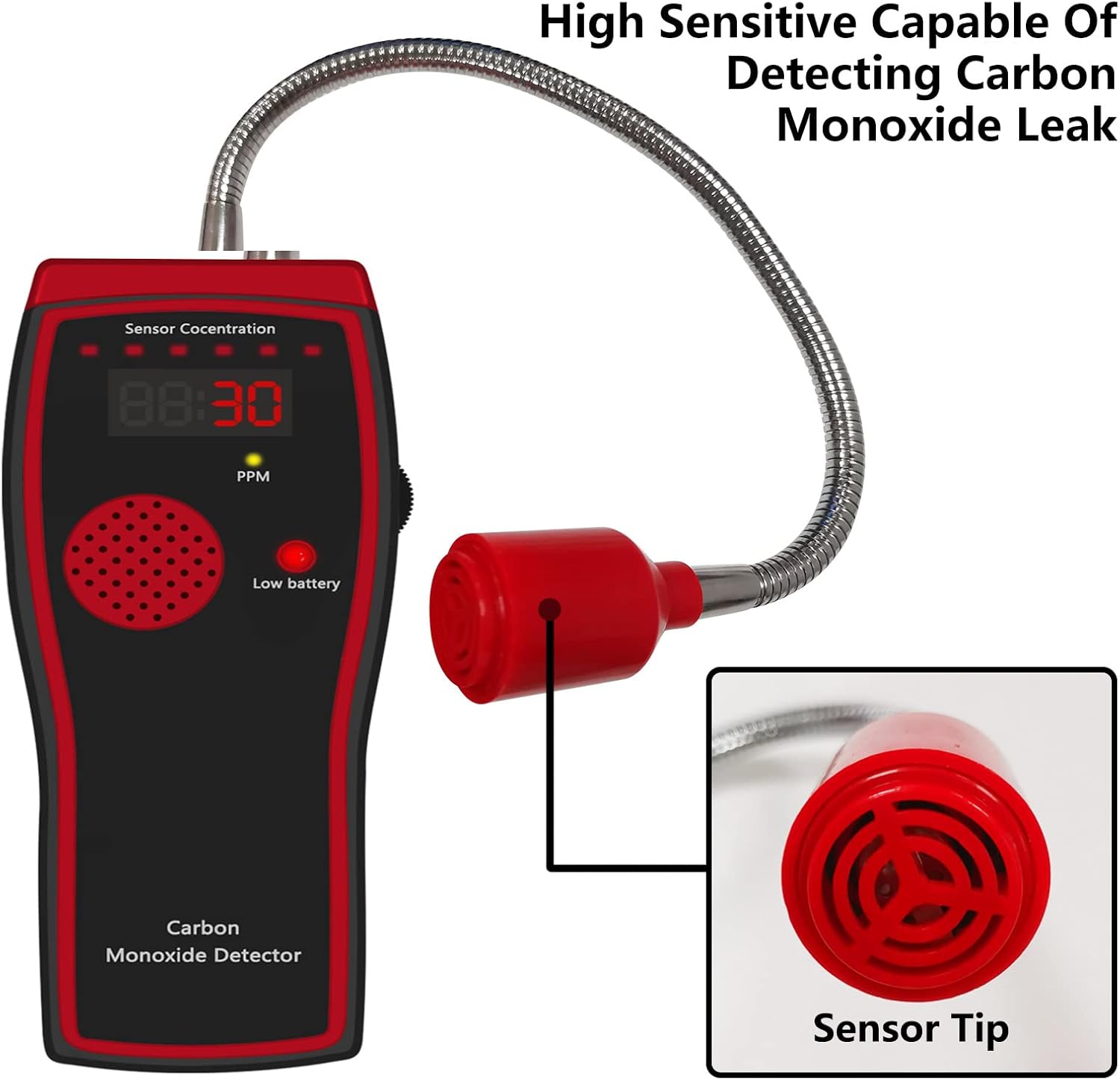 HYTONG Carbon Monoxide Detectors, Handheld Carbon Monoxide Meter, CO Detector with Digital Concentration Display, Battery Powered Gas Leak Detector with LED Lights & Voice Alarm ( with AA×3 Battery ) Pack of 2
