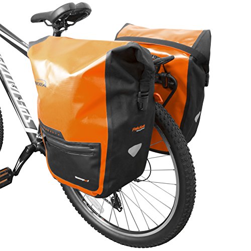Ibera Bike Bag Panniers For Bicycles 30L (Pair) Waterproof -Bike Panniers PakRak Clip-On Quick-Release - Bike Saddle Bags For Rear Rack with Rain Cover - Pannier Fits Most Bicycle Racks (Black)
