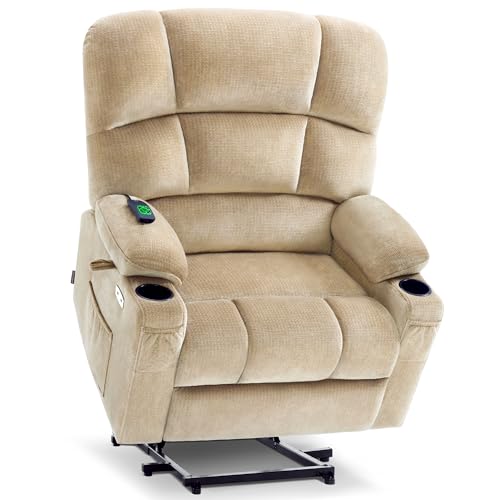 MCombo Large Dual Motor Power Lift Recliner Chair for Elderly, Massage and Heat, Lay Flat, Zero Gravity, Home Button, USB Port, Fabric 7680 (Large, Beige)