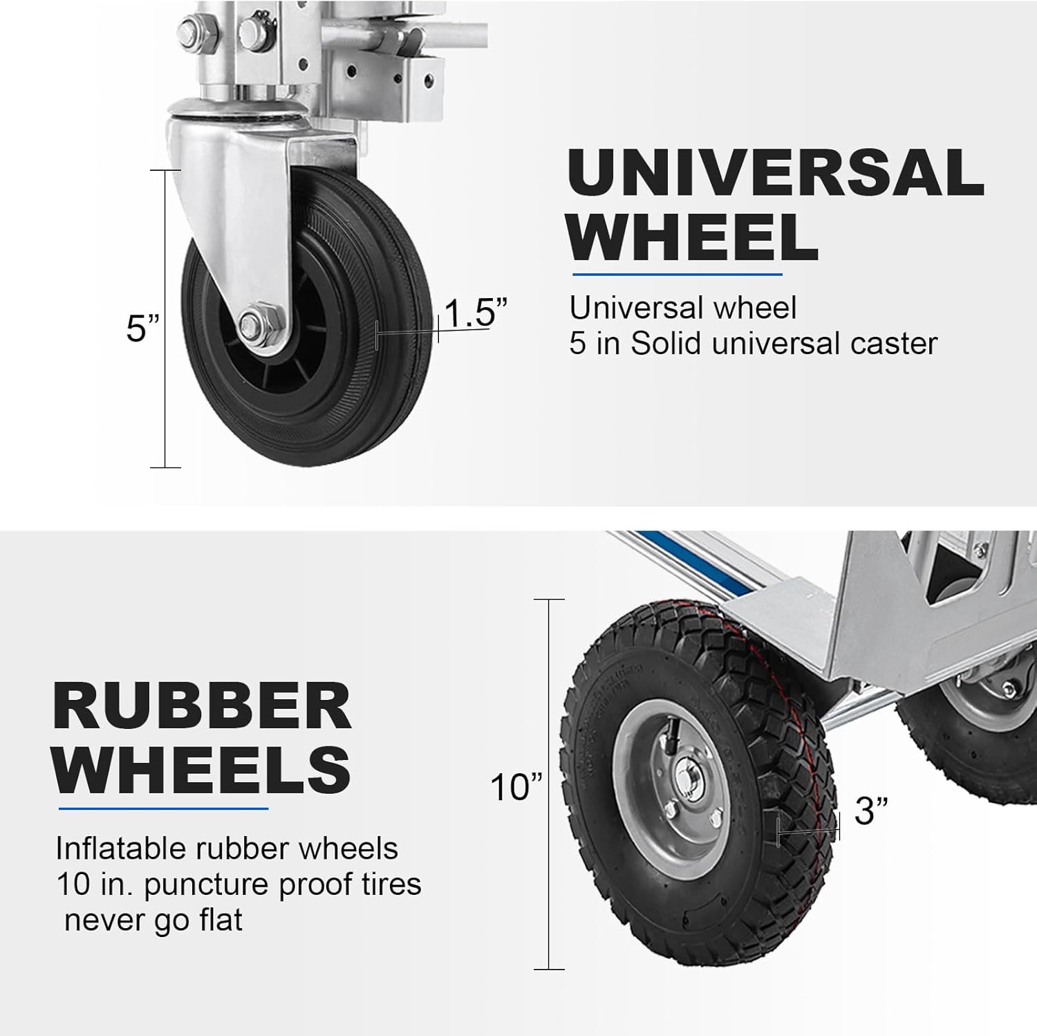Aluminum Hand Truck, Heavy Duty Convertible Hand Truck Dolly 2 in 1 Design, 770 LBS Utility Cart Dolly Cart with Rubber Wheels Commercial Grade for Transportation in Warehouse