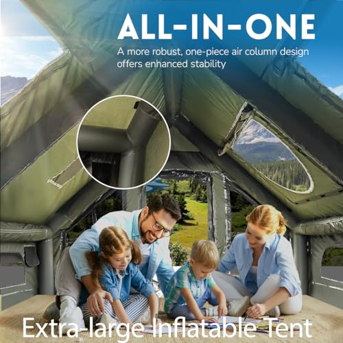Inflatable Camping Tent with Pump & Detachable Waterproof Canopy - Quick Setup Glamping Shelter with Mesh Windows, Transparent PVC Door Curtains & Skylight for Luxurious Outdoor Adventures