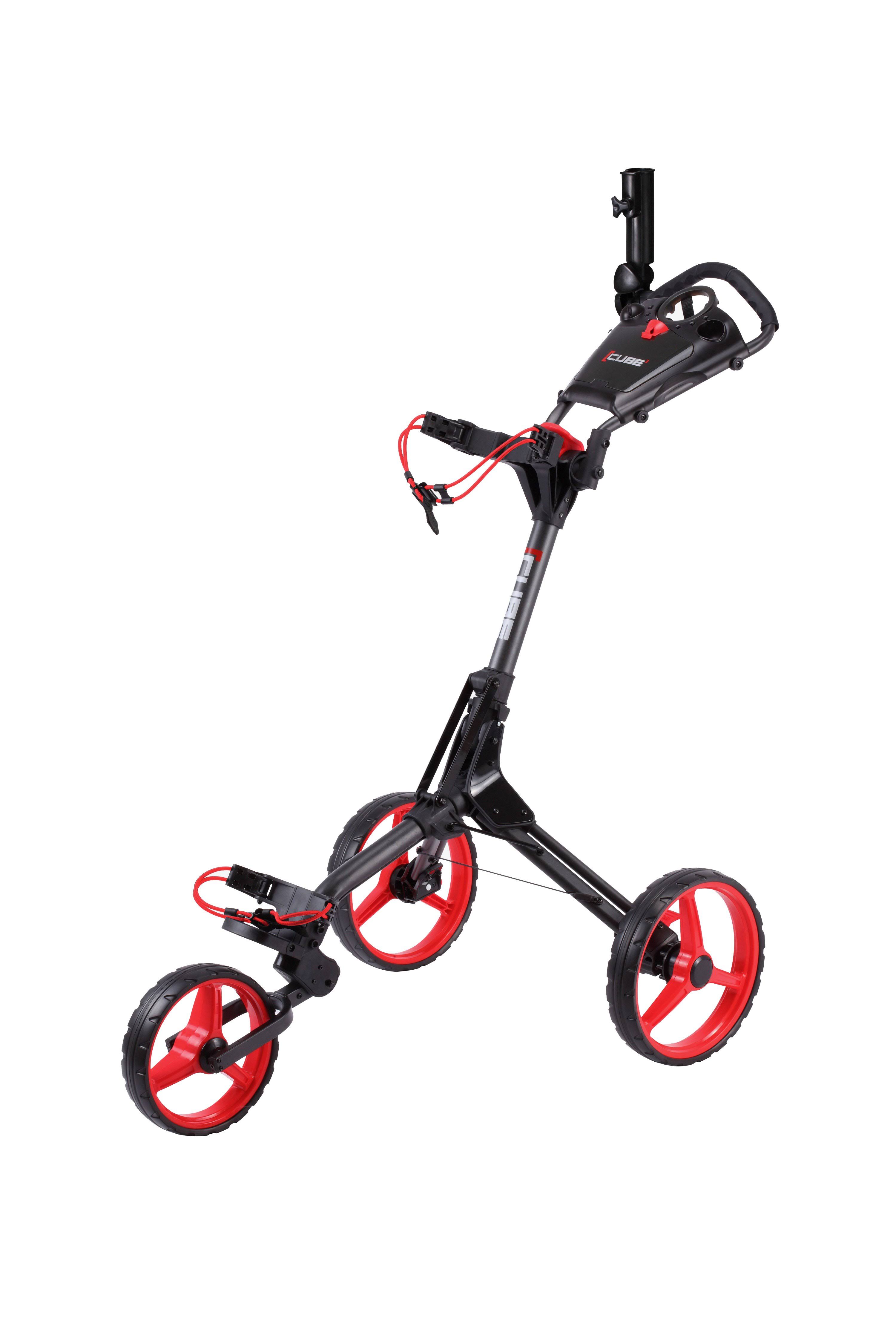 Cube Cart 3 Wheel Push Pull Golf Cart - Two Step Open/Close - Smallest Folding Lightweight Golf Cart in The World - Choose Color