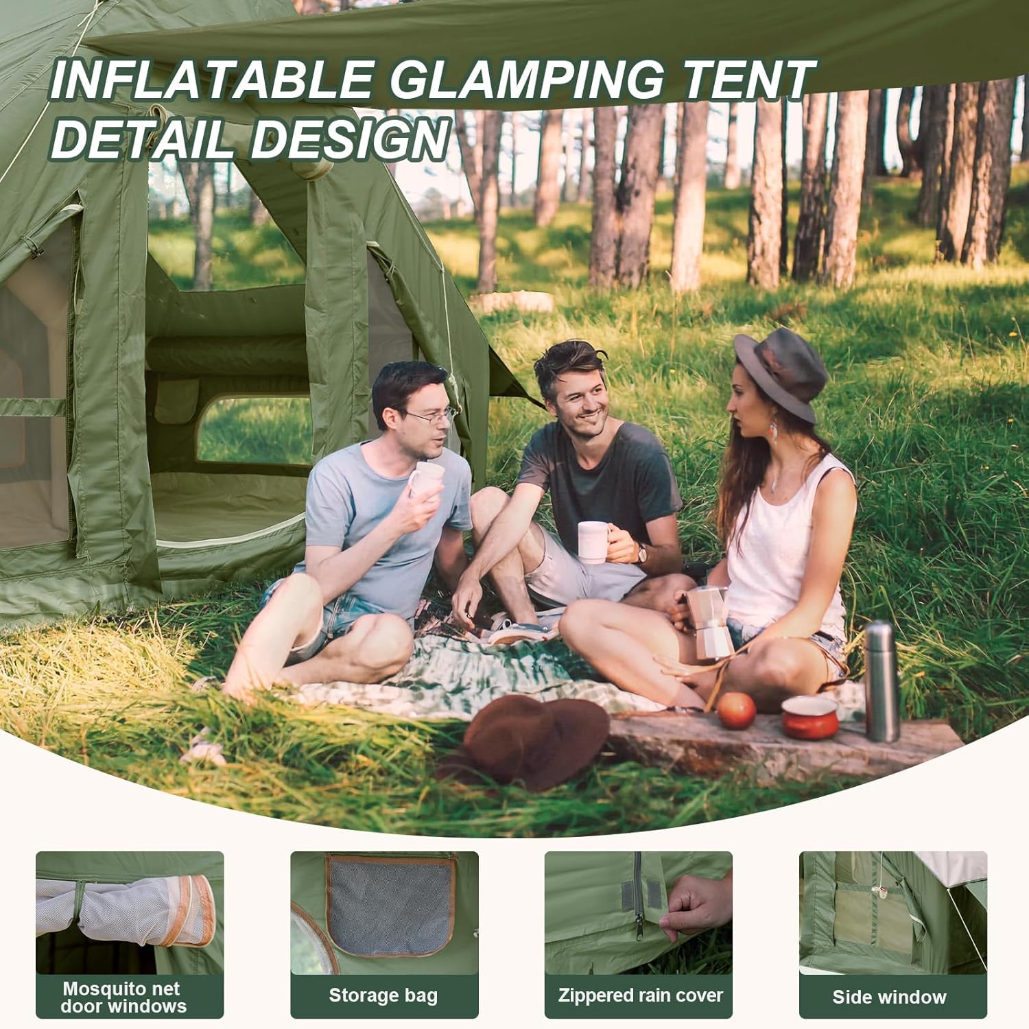 Inflatable Camping Tent with Pump and Stove Jack, 4-6 Person Inflatable Tent for Camping, Easy Setup Waterproof Inflatable House Tent with Mosquito Screen