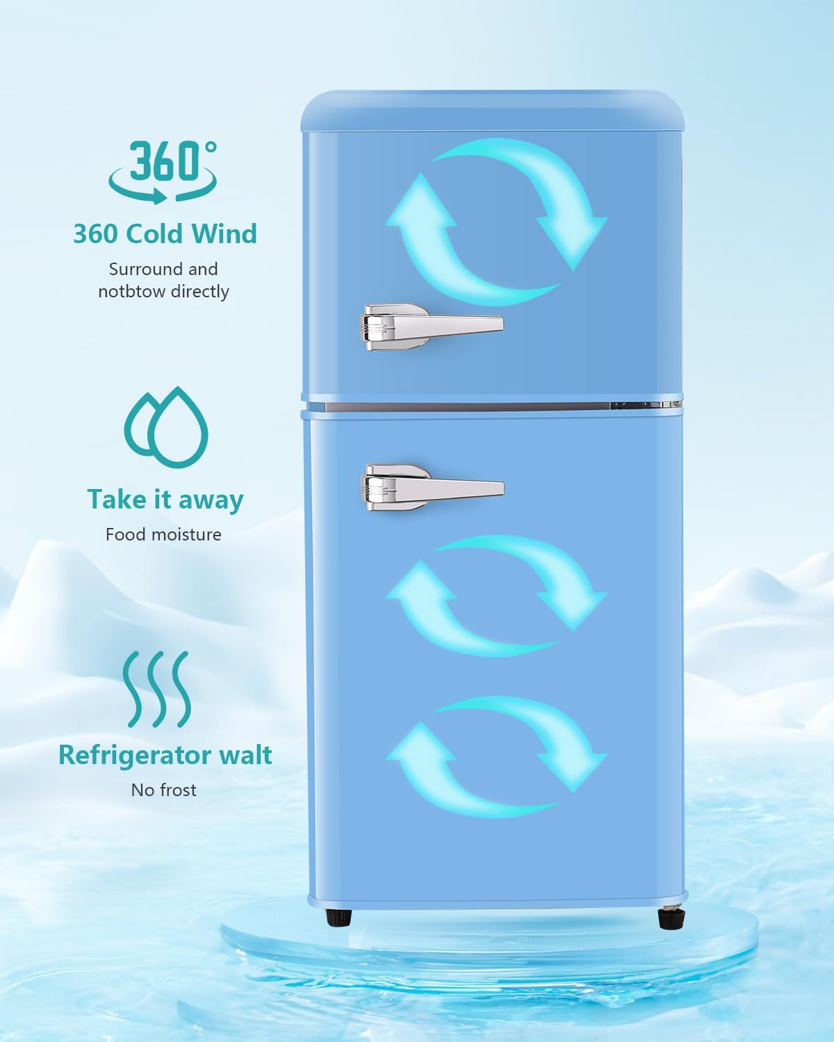 FLS-80-Blue 3.5Cu.Ft Compact Refrigerator, Small Refrigerator with freezer, Retro Fridge with Dual Door, 7 Level Adjustable Thermostat for Garage, Dorm,Bedroom, Office, Apartment