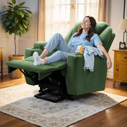 Flamaker Power Lift Recliner Chair PU Leather with Massage for Elderly Ergonomic Lounge Chair Classic Single Sofa with 2 Cup Holders Side Pockets Home Theater Seat (Leather, Light Black)