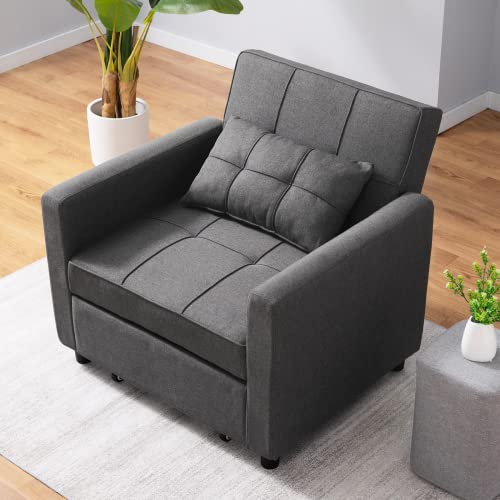 BALUS Comfortable Futon Sofa Bed, 3-in-1 Folding Sleeper Chair Bed, Studio Sectional Sofa Couch, Rv Couch Bed, Dark Grey