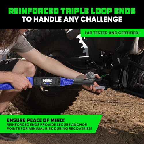 Rhino USA Recovery Tow Strap (3" x 20') - 31,518lb Break Strength - Emergency Recovery Strap Tow Rope for Truck, UTV, ATV & More - Heavy Duty Towing Strap for Offroad 4x4 Use - Compatible with Jeep