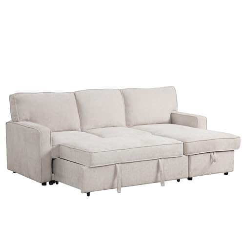 89" W Pull Out Sofa Bed, Upholstery Sleeper Sofa Couch with Storage Space, USB Port, 2 Cup Holders for Living Room - Gray