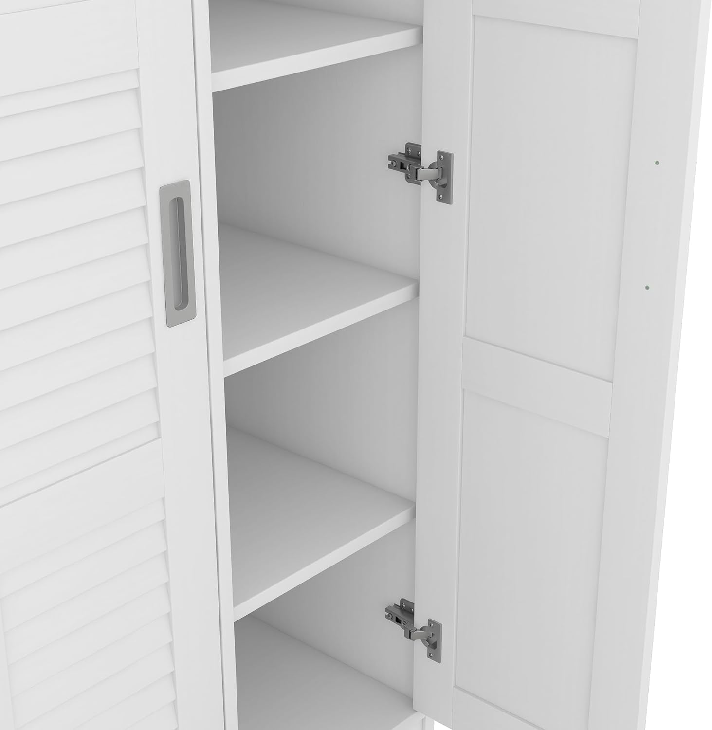 3 Doors Wardrobe Armoire Closet with Storage Shelves and Hanging Rail, Wood Shutter Bedroom Clothes Cabinet Organizer, White