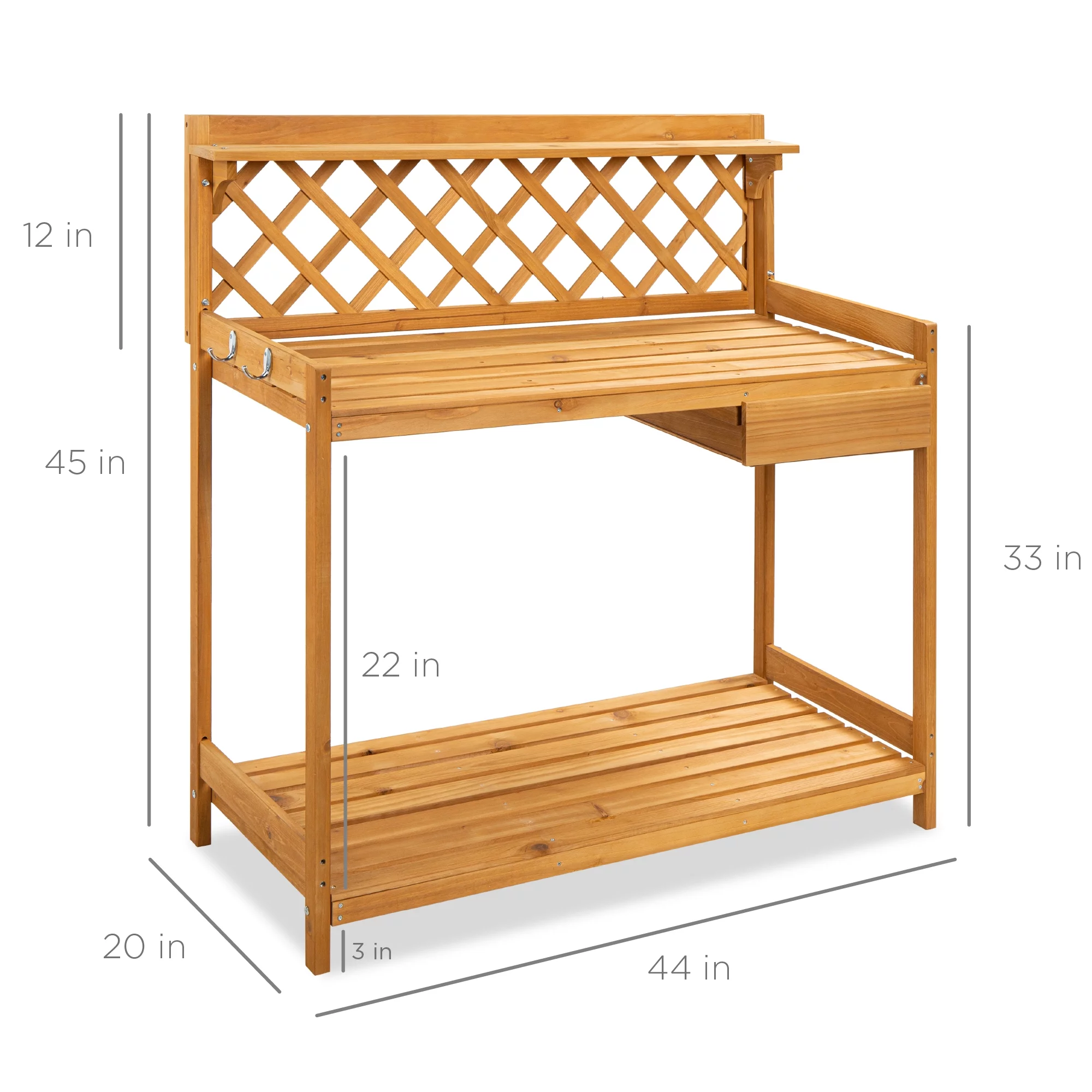 Best Choice Products Outdoor Wooden Garden Potting Bench, Workstation Table w/ Cabinet Drawer, Open Shelf - Natural