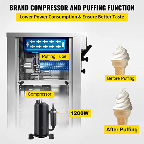 VEVOR Commercial Ice Cream Maker, 10-20L/H Yield, 1000W, White