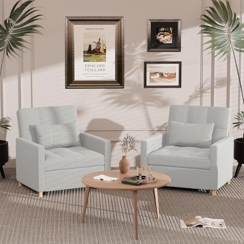 Esright Sleeper Chair, 3-in-1 Convertible Sofa Bed Adjustable Backrest with Throw Pillow, Pull Out Sofa Bed Couch for Small Space, Apartment, RV, Light Grey