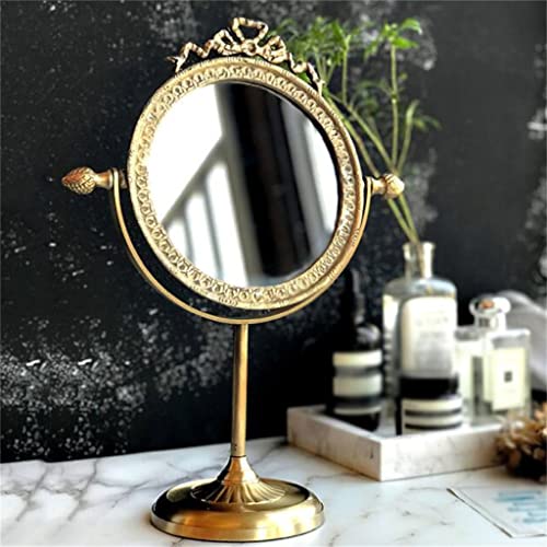 MADALIANO European Style Retro Brass Handle Mirrors Desktop Dressing Mirrors Desktop Makeup Mirrors Gift, 32*24cm, mdlian-636