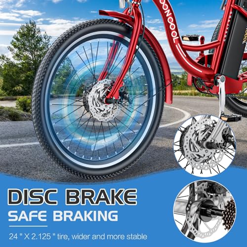 MOONCOOL Electric Tricycle Trike for Adults 350W 36V Removable Battery 24/26 Inches 7 Speeds 3 Wheels Electric Bikes Bicycle for Adults, Three Wheel Electric Cruiser Tricycle