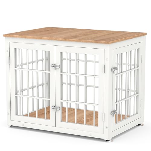 48 Inch Heavy Duty Dog Crate Furniture for Large Dogs, Decorative Pet House End Table, Extra Large Wooden Cage Kennel Furniture Indoor, Natural and White
