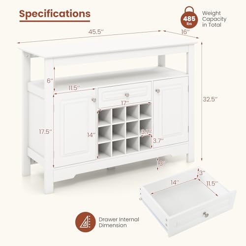 Giantex Bar Cabinet with Storage, Buffet Sideboard w/ 12-Bottle Removable Wine Rack, 2 Doors & Drawer, Multipurpose Wine Liquor Coffee Cabinet for Kitchen, Dining Room, Living Room, Entryway (White)