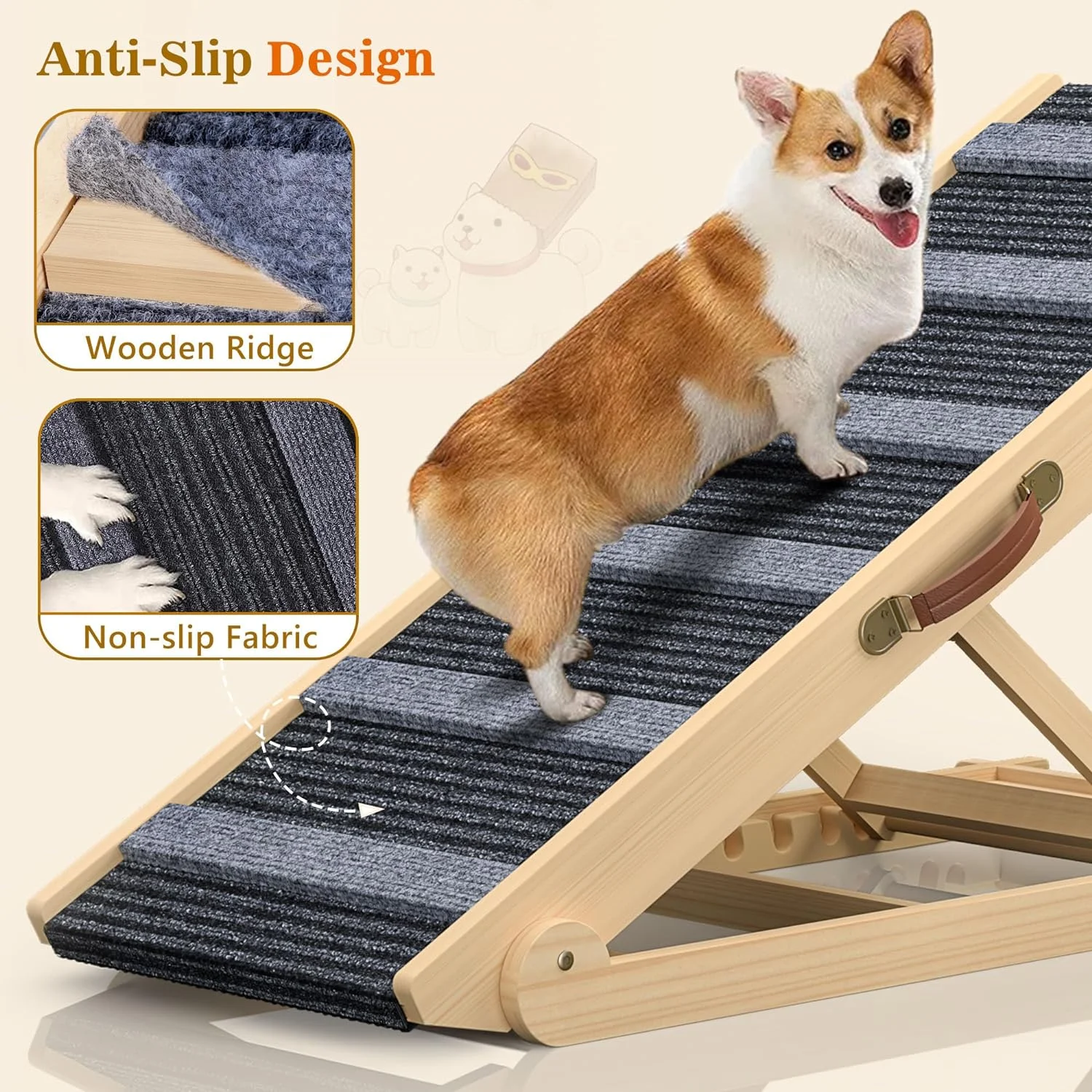 Dog Ramp, Portable Pet Ramp for Large Small Old Dogs Cats with 7 Adjustable Heights 11" to 26.6", Non-Slip High Traction Ramp for High Bed, Car and Couch, Hold up to 200 LBS