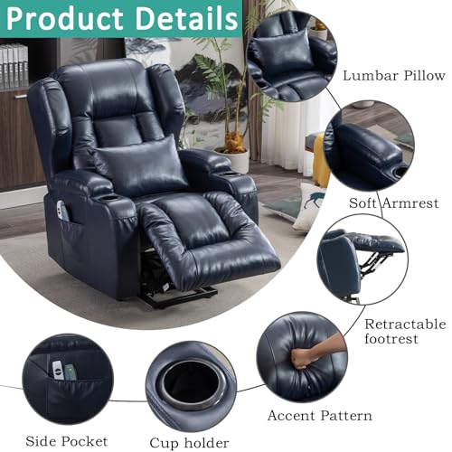 Lift Chair Recliners for Elderly Electric Power Lift Recliner Chair with Massage & Heat Vibration / 3 Positions / 2 Side Pockets/Handle Remote for Home Living Room