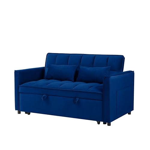 Pull Out Sofa Bed, 3-in-1 Convertible Sofa Bed, Modern Velvet Double Sofa Futon Sofa Bed with Adjustable Back, Storage Bag and Pillow for Living Room, Bedroom